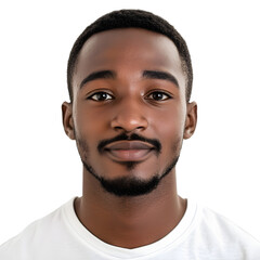Obraz premium Portrait of a young adult man of African descent with short hair and a neat beard smiling softly.