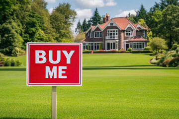 Stunning house with lawn and for sale sign in peaceful neighborhood
