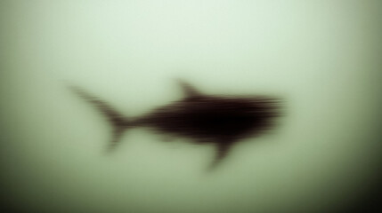 Blurred silhouette of shark swimming underwater in ocean depths