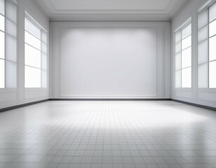 Fototapeta premium blank empty room white background empty room illuminated large room background and white walls and tile flooring empty space white background abstract place architecture design interior room