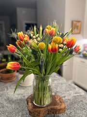 Assorted tulips tabletop arrangement