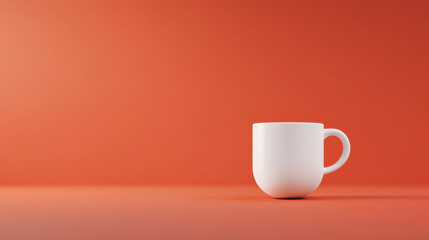 Obraz premium Minimalist White Coffee Mug on Vibrant Orange Background