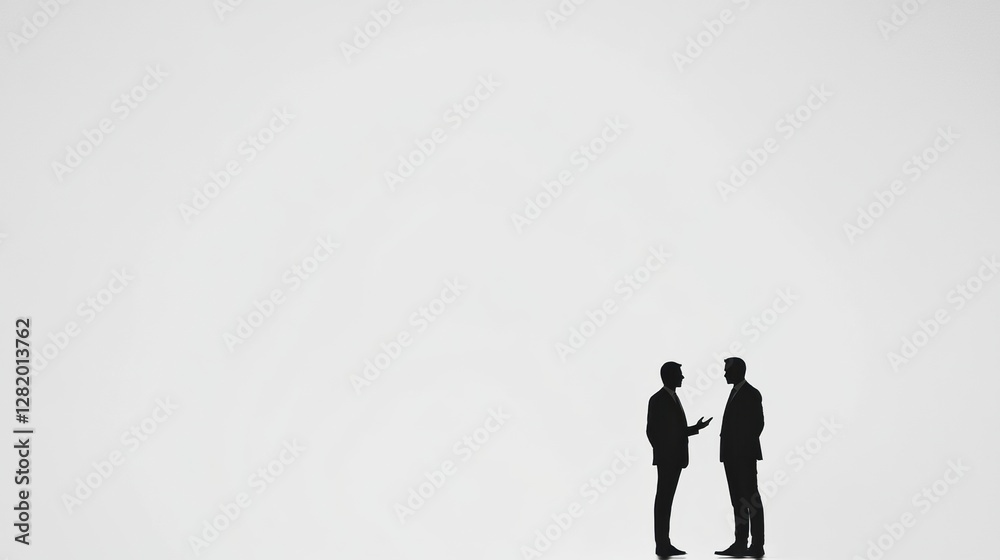 Leinwandbilder Silhouettes of two executives engaged in a discussion in a minimalistic setting during a business meeting. Generative AI