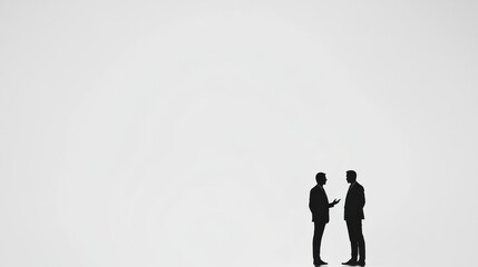 Silhouettes of two executives engaged in a discussion in a minimalistic setting during a business meeting. Generative AI