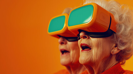 Seniors enjoying virtual reality fitness experience with excitement
