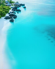 clear blue ocean water with villas 