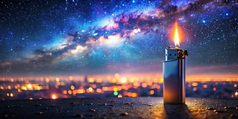 Night photography gas lighter mockup, isolated on white.