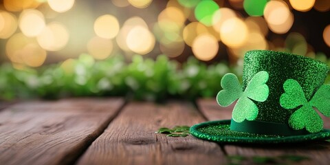 St Patrick's Day holiday concept with shamrocks on wood 
