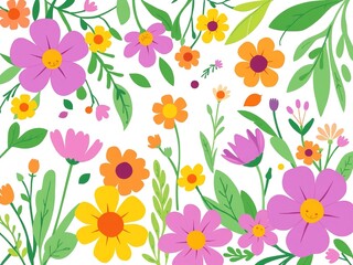 Playful Spring Garden Pattern Burst Background for Kids
