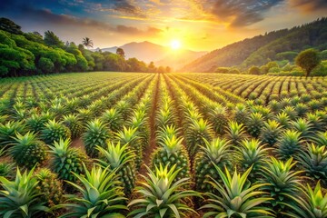 Panoramic tropical fruit farm.