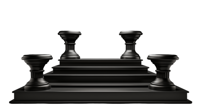 Black Pedestal Platform Minimalist Modern Design, 3D Dark Stage for Clean Product Displays, isolated on transparent background.