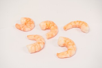 Five Cooked Shrimp Isolated on White