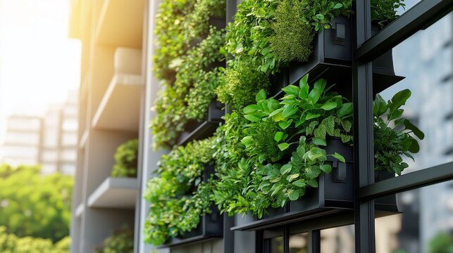 Green wall installation enhances urban space with natural beauty and fresh air in a modern city environment