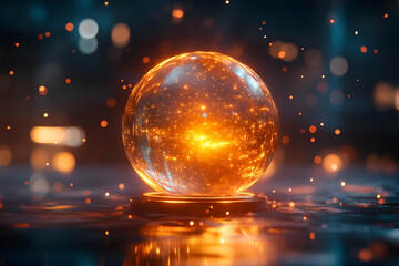 Illuminated orb, futuristic display, abstract background. Possible use for digital art, science fiction, or fantasy