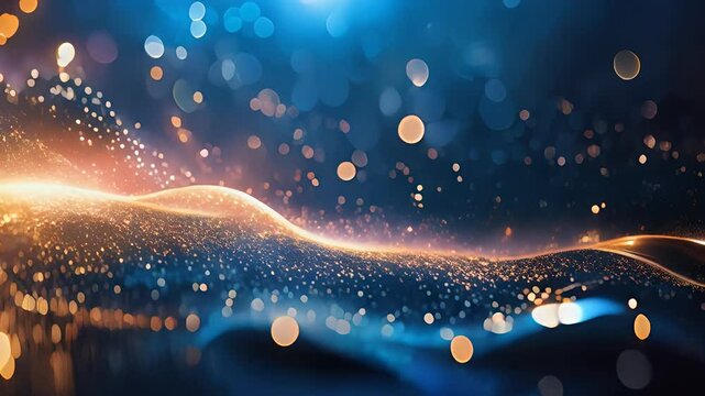 ondas brilhantes e fagulhas em um fundo azul escuro