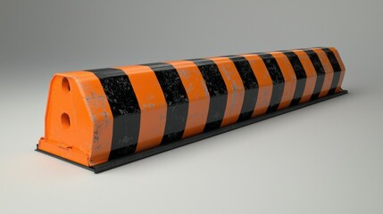 Orange and black striped road barrier on white background