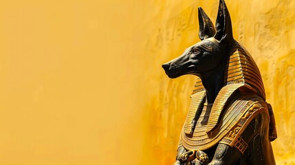 Anubis jackal god statue, border, background wallpaper, blank in the middle, minimalism, negative space, used for postcard template