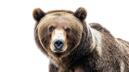 Fototapeta premium Majestic brown bear standing tall and looking into the distance against a clean white background