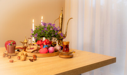 Traditional festive composition for holiday Nowruz. Nowruz is beginning of the new year according...