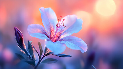 Fototapeta premium A detailed macro shot of a single azalea bloom, capturing its soft petals and vivid colors