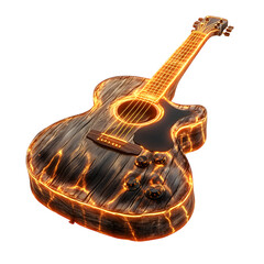 Fluffy 3D Cartoon Guitar with Glowing Body Isolated on Transparent Background