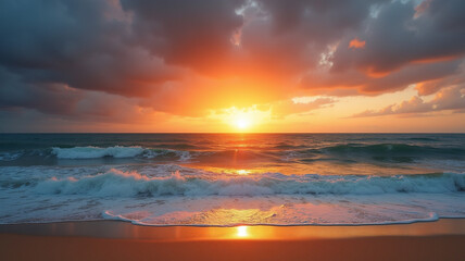 Fototapeta premium Sunset over the ocean with a private beach