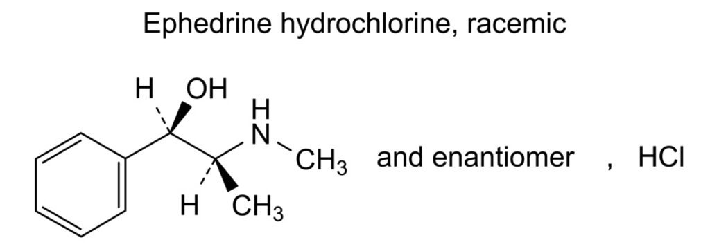 Chemical structure of ephedrine hydrochloride, racemic, drug substance