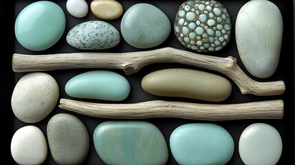 A detailed view of ocean stones covered in a thin layer of water, amplifying their vivid colors.