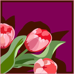 Pink tulips scarf design. Vector floral pattern.