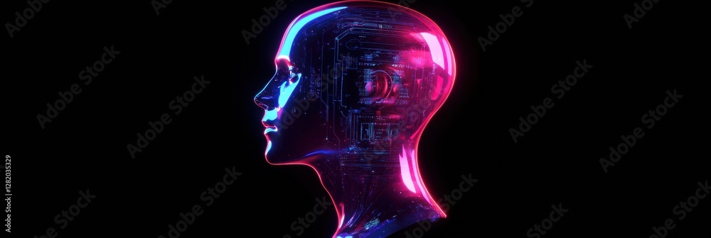 Leinwandbilder intriguing side profile view of a cyborg head featuring glowing robotic eye and intricate mechanical