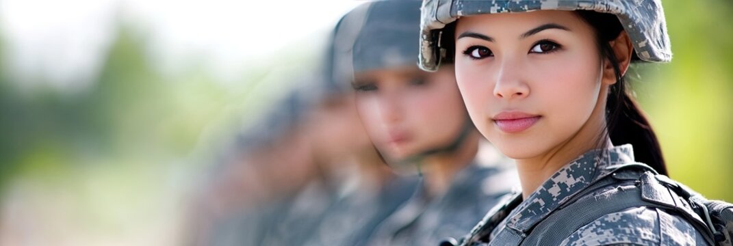 asian female basic training military soldier in uniform