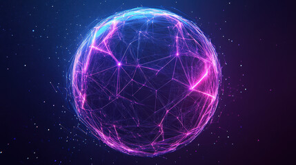 Obraz premium High-tech glowing neon digital sphere with interconnected network nodes in a cyber futuristic environment
