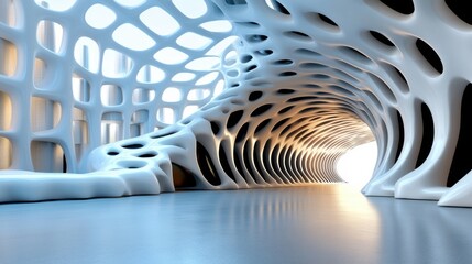 Complex parametric design of a modern building, advanced computational architecture, artistic and cutting-edge futuristic cityscape