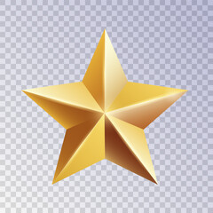 Gold star with shiny metallic texture and 3D effect.; Vector illustration
