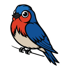 Colorful Vector Illustration of a Blue and Red Bird Perched on a Branch - Perfect for Nature and Wildlife Designs