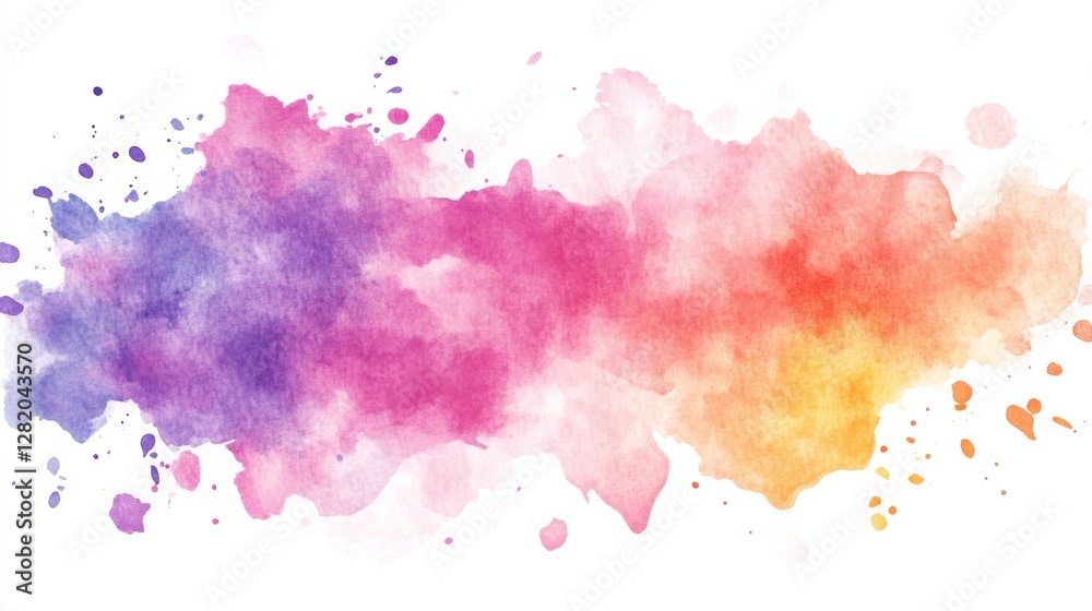 Poster captivating watercolor splash with vibrant pink, purple, and orange hues creating a dynamic abstract