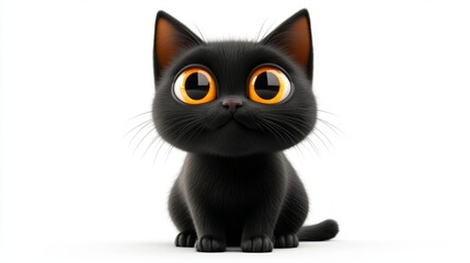 Fototapeta premium The cute black cat shows a curious face, highlighted by its big, expressive eyes