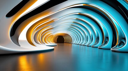 Obraz premium Modern curved architecture, futuristic and sleek building design, smooth flowing lines, metallic and glass surfaces, artistic urban aesthetic