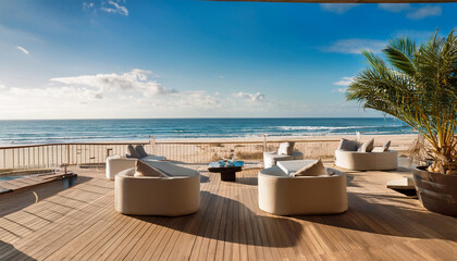 luxury beachfront lounge with ocean view and elegant modern design