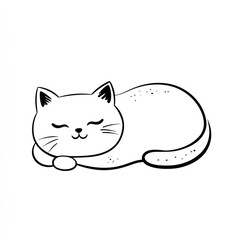Obraz premium A Cute Sleeping Cat Illustration Line Art