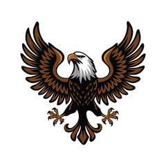 Vector illustration of a powerful eagle. The eagle has its eyes closed and its wings spread wide. The eagle