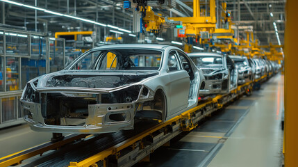 A car production conveyor at a large automobile plant