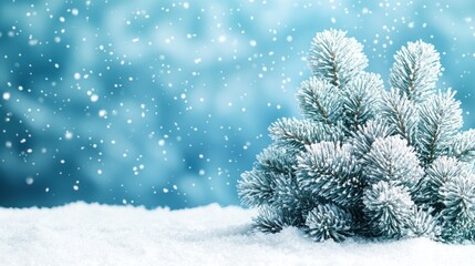 Snowy Christmas tree in winter wonderland