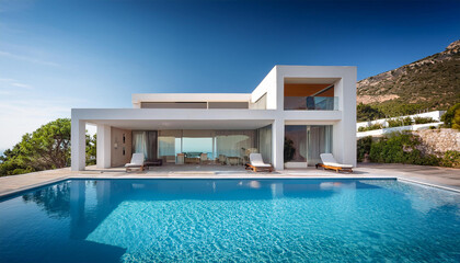 Fototapeta premium luxury villa with swimming pool vacation home or resort at the mediterranean minimalistic architecture