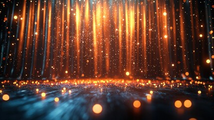Sparkling stage lights cascading down curtain