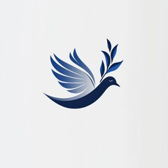 Fototapeta premium Blue Dove Soaring With Olive Branch Symbol