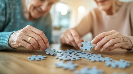 Two people doing jigsaw puzzle.