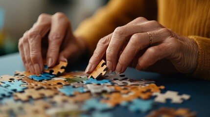 Fototapeta premium Woman working on jigsaw puzzle.