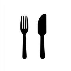 Simple Black Fork and Knife Cutlery Icons
