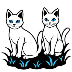 set of white cats with blue eyes